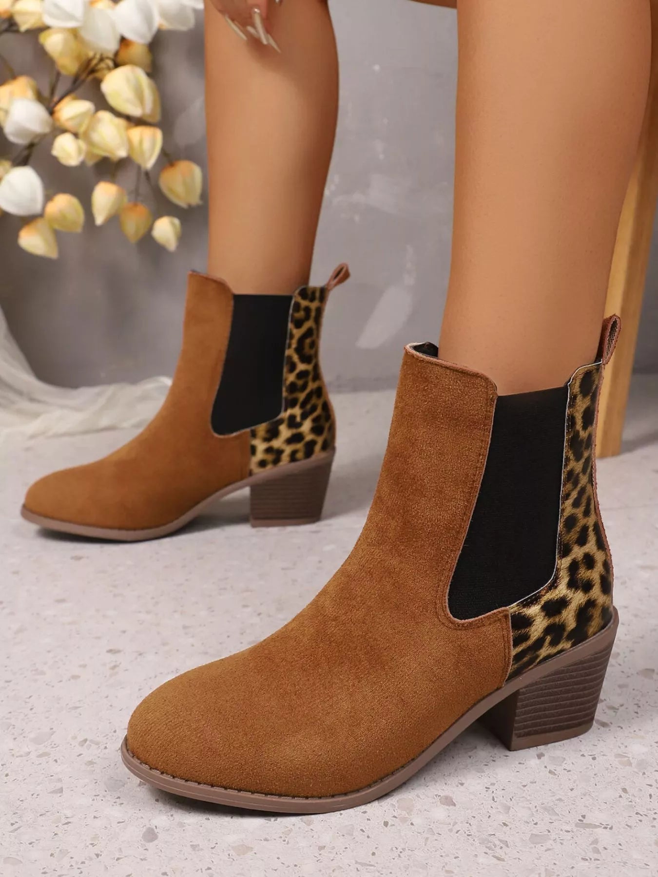Animal Pattern Low Heel Ankle Boot - VogeLuxe