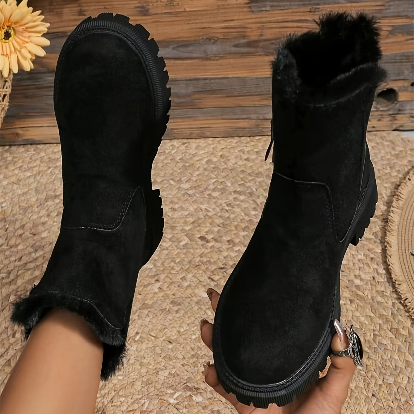 Luxurious Suede Ankle Boots for Women with Faux Fur Trim
