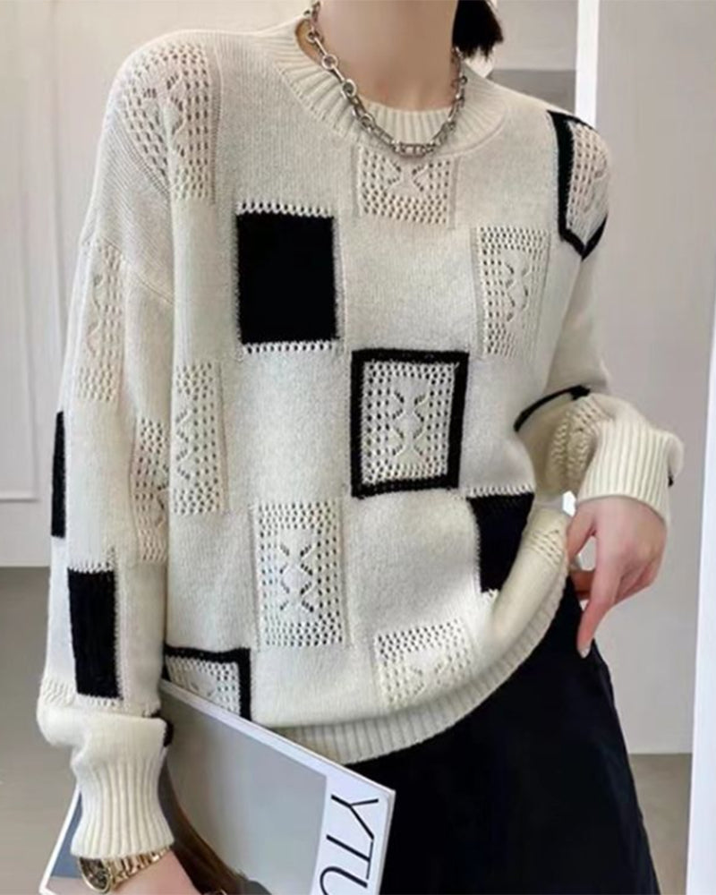 Cozy Block Pattern Women's Sweater - VogeLuxe