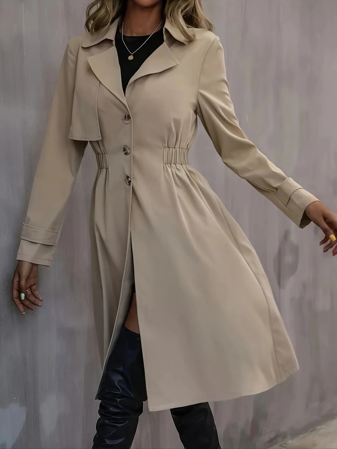 Classic Women's Trench Coat with Stretch Waist - VogeLuxe