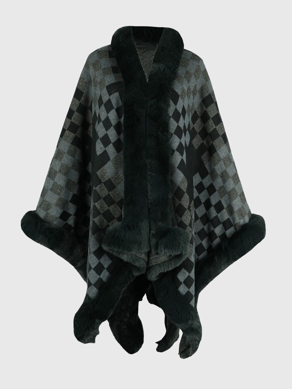 Plush Patterned Faux Fur Wrap Poncho