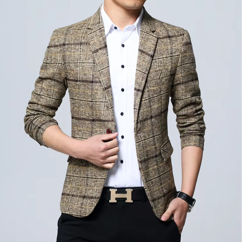 Stylish Plaid Blazer for Men - Versatile Fit Jacket