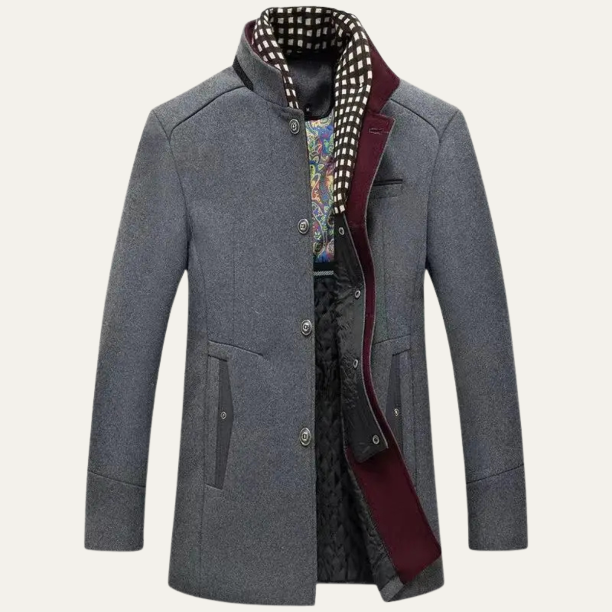 VogeLuxe | Men’s Stand Collar Single Breasted Topcoat