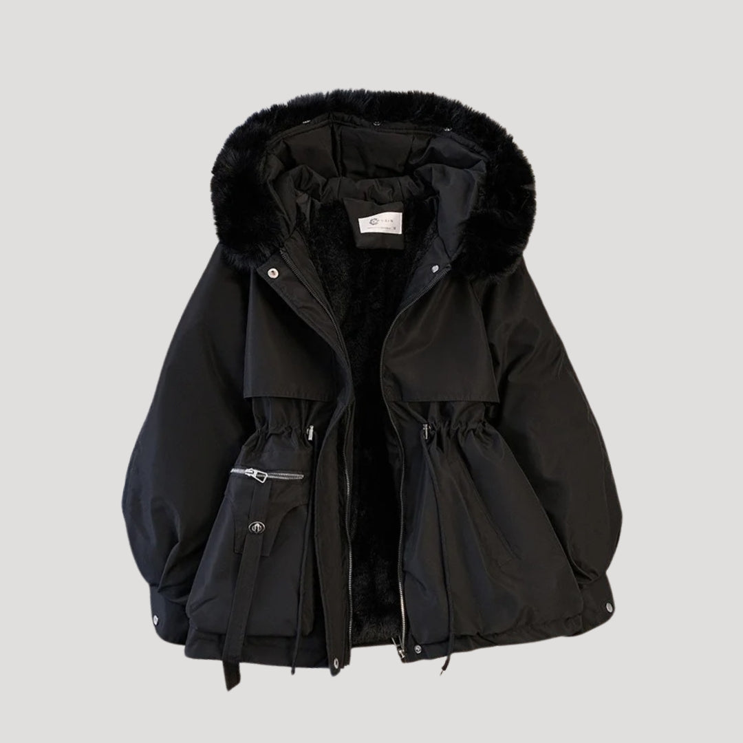 Ladies Warm Parka Coat with Faux Fur Hooded Jacket