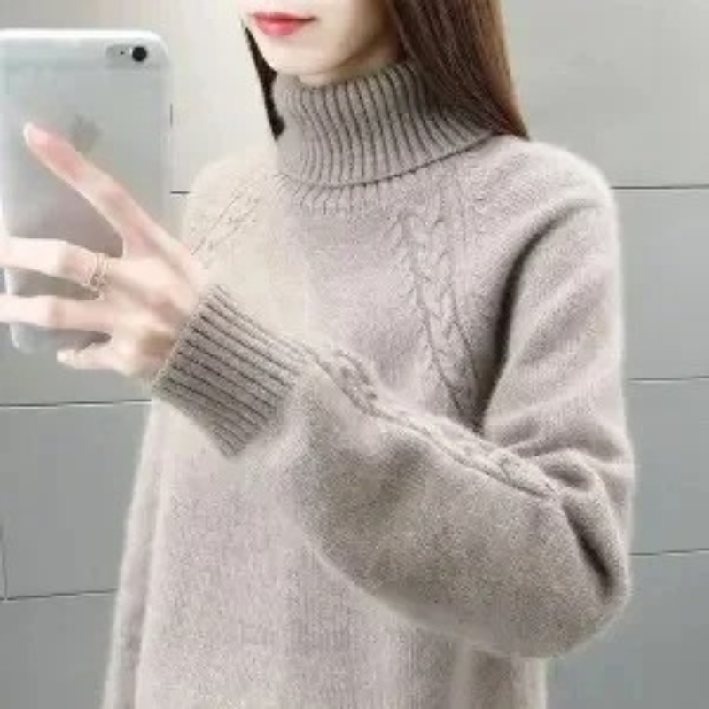 Cozy Women's Cable Knit Turtleneck Sweater
