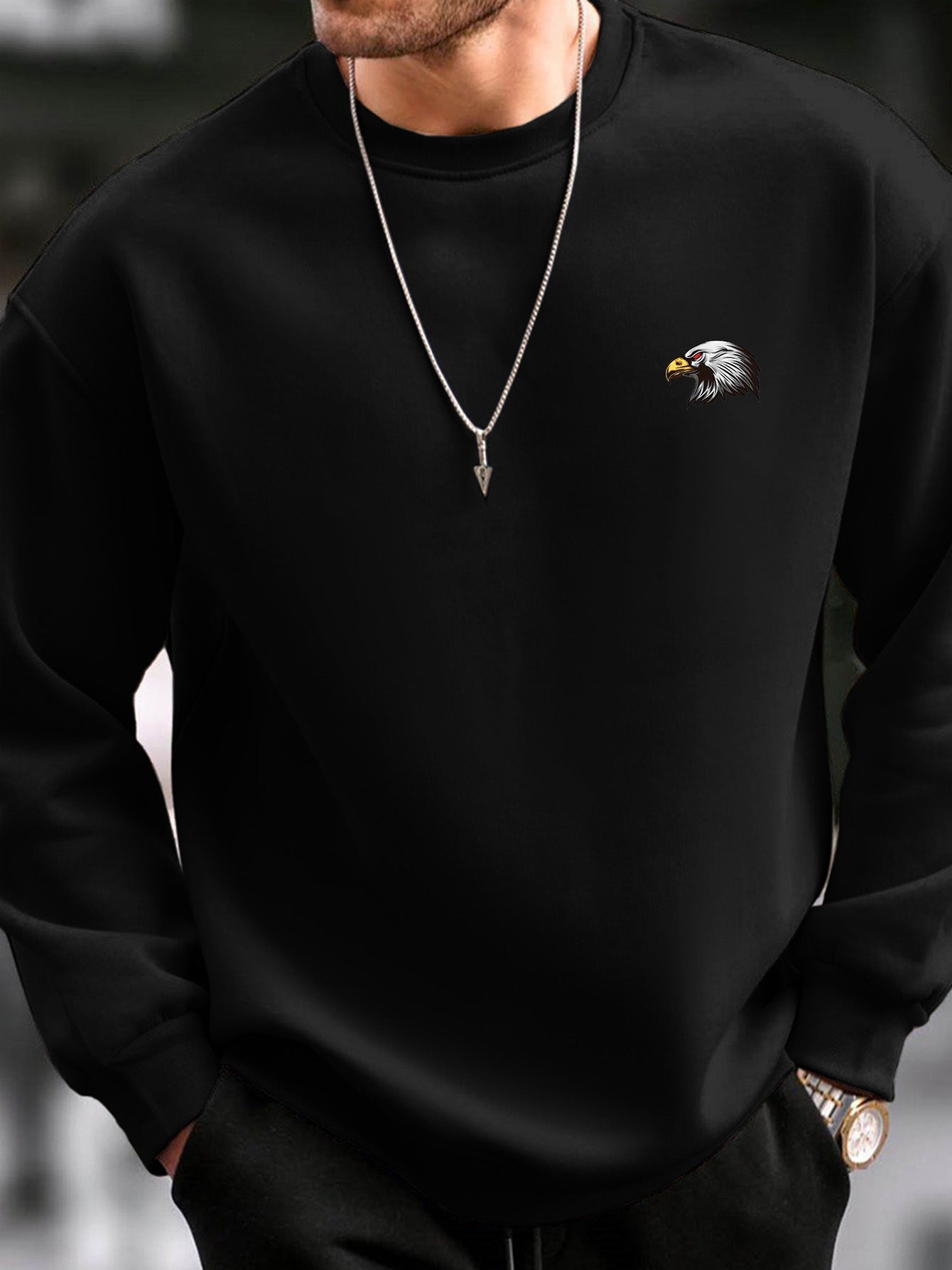 Cozy Winter Sweatshirt with Eagle Graphic Print