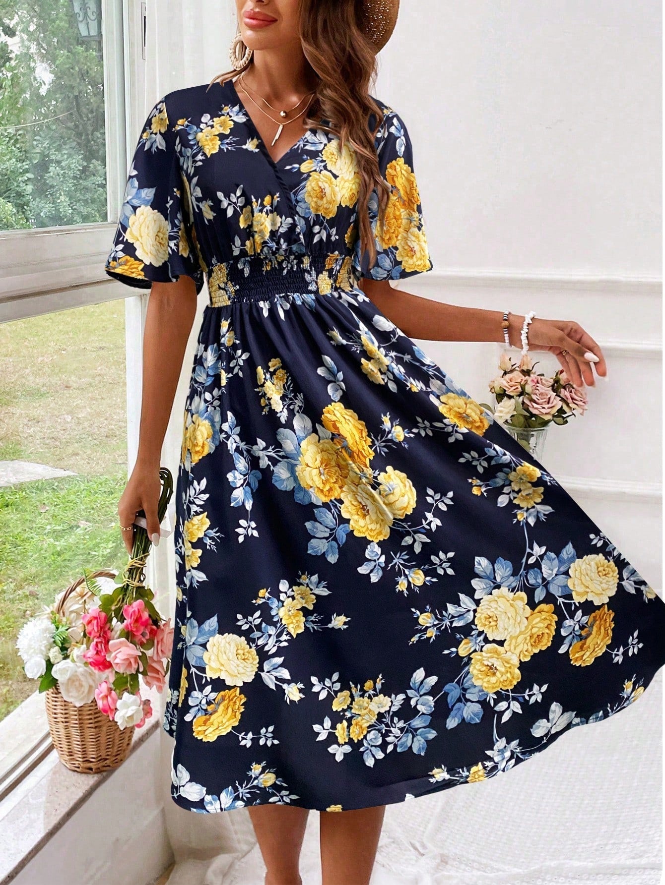 Beautiful Blossom V-Neck Summer Dress