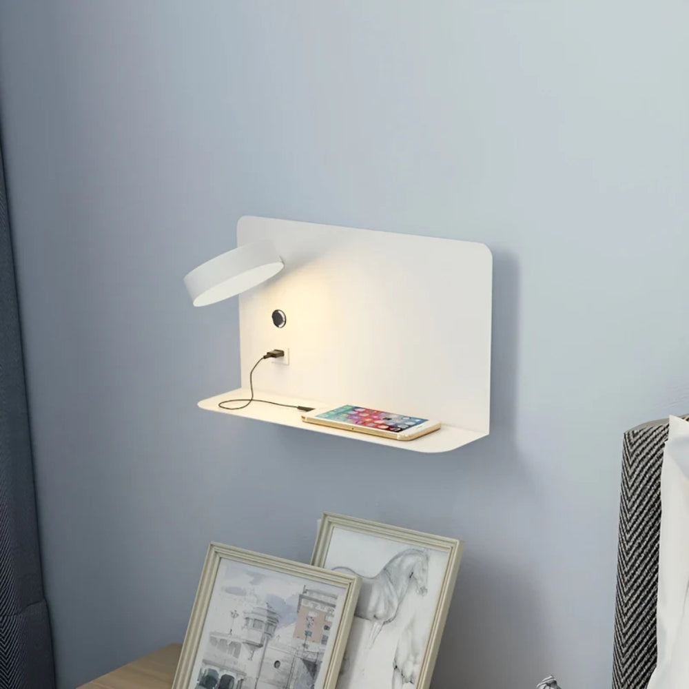 LED Wall Light with USB Charger and Shelf Mount