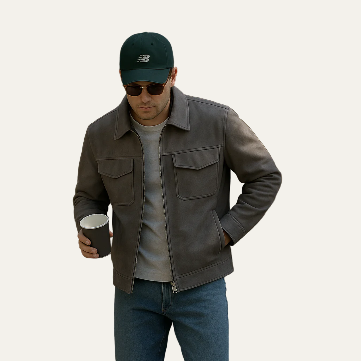 VogeLuxe | Men’s Suede Look Zip Shirt Jacket