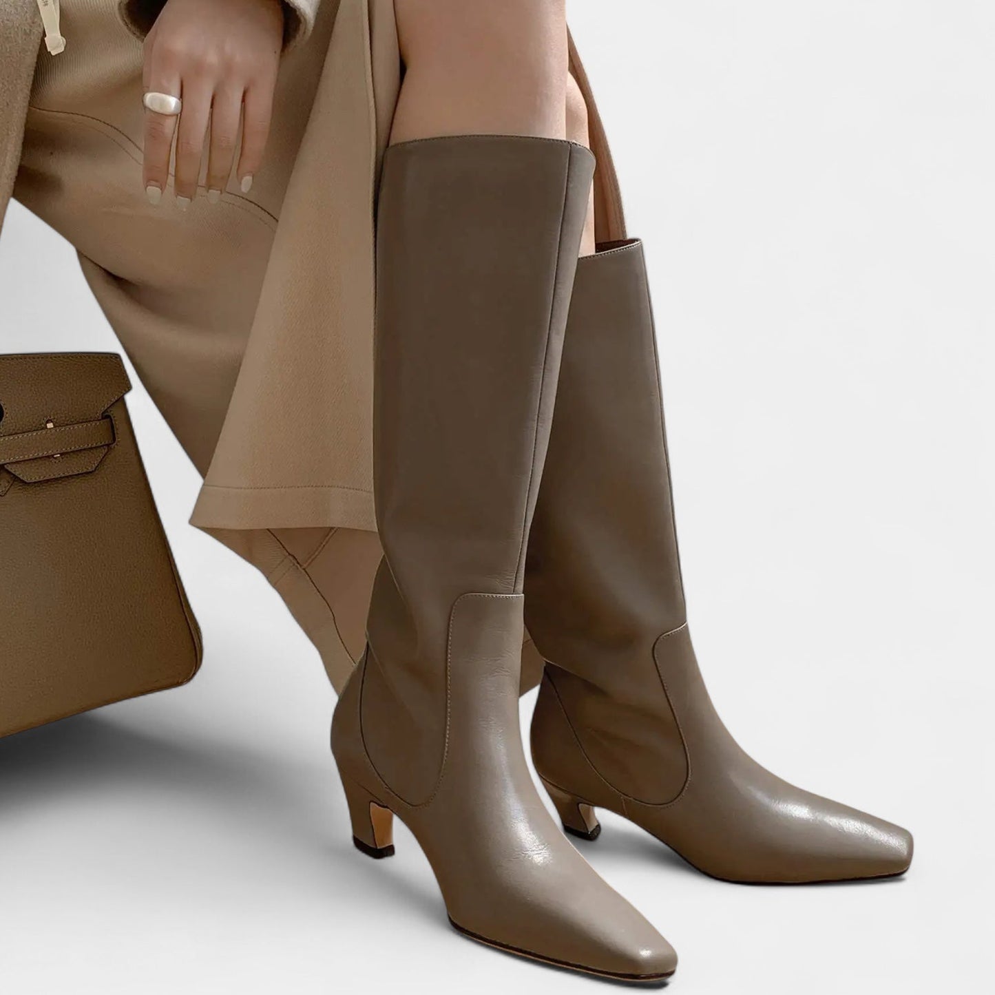 Ladies High Heel Ankle Boots - Sharp Toe, Low Block Heel