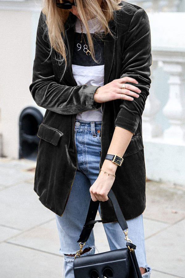 Soft Women's Velvet Jacket with Pockets