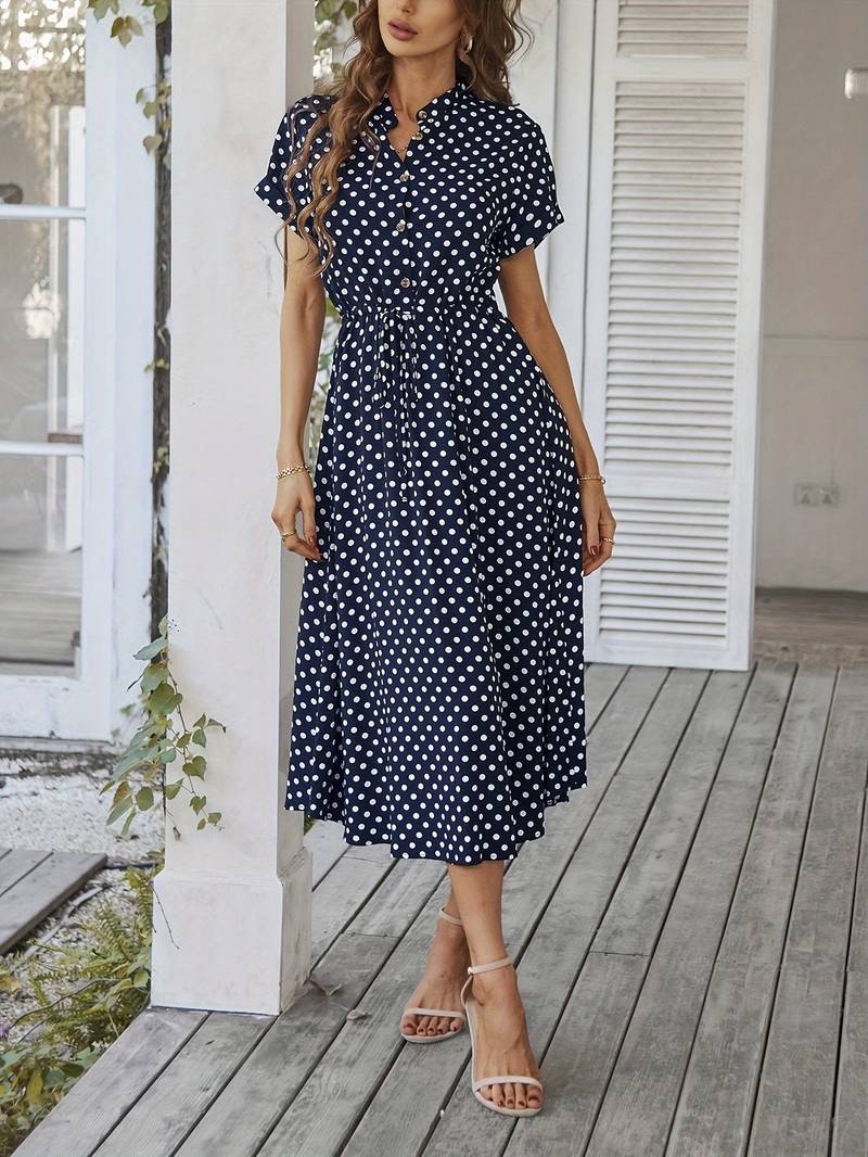 Women's Cute V-Neck A-Line Dress with Polka Dots