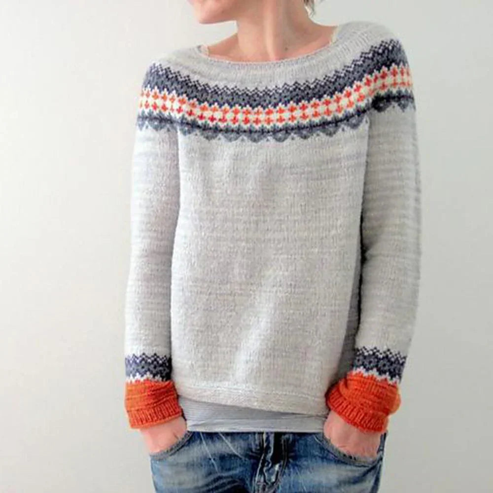 Women's Cozy Grey Sweater Long Sleeve Top - VogeLuxe