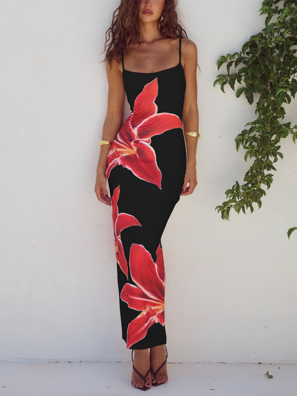 Vibrant Unique Blossom Print Long Dress