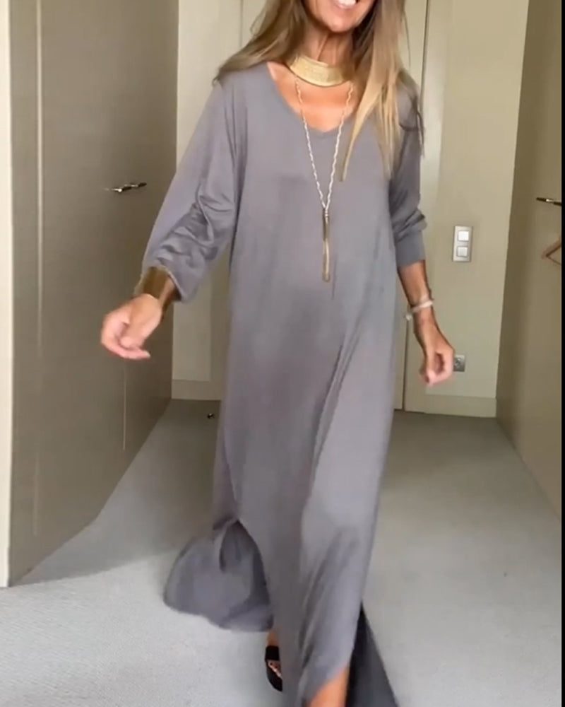Relaxed Fit V-Neck Maxi Dress for Women