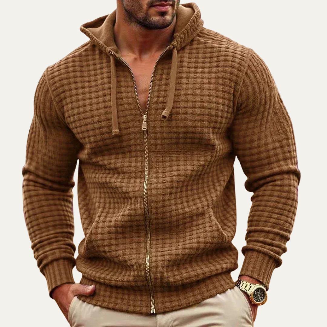 VogeLuxe | Men’s Textured Grid Full Zip Hoodie