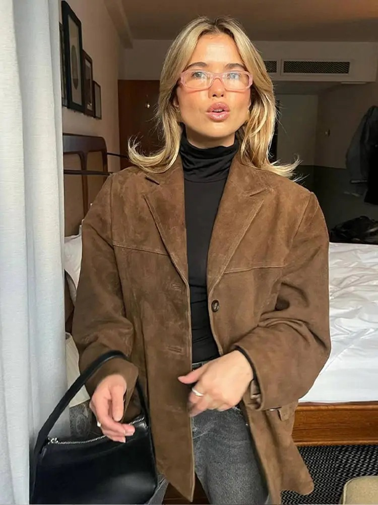 Large Suede Coat | Elegant Daily Outerwear - VogeLuxe