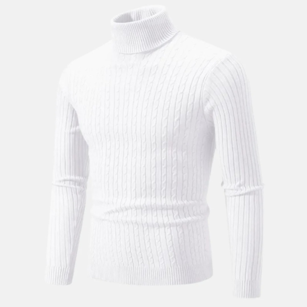 VogeLuxe | Men’s Fitted Cable Knit Turtleneck Sweater