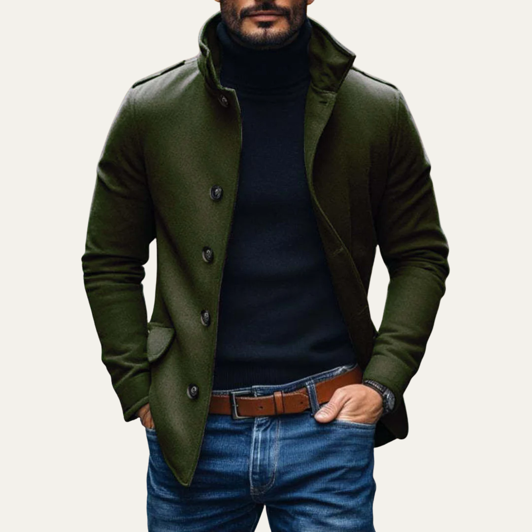 VogeLuxe | Men’s Stand Collar Single Breasted Wool Coat