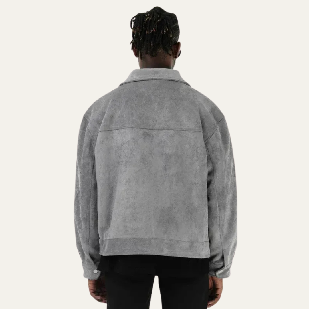 VogeLuxe | Men’s Suede Look Boxy Chore Jacket with Four Flap Pockets