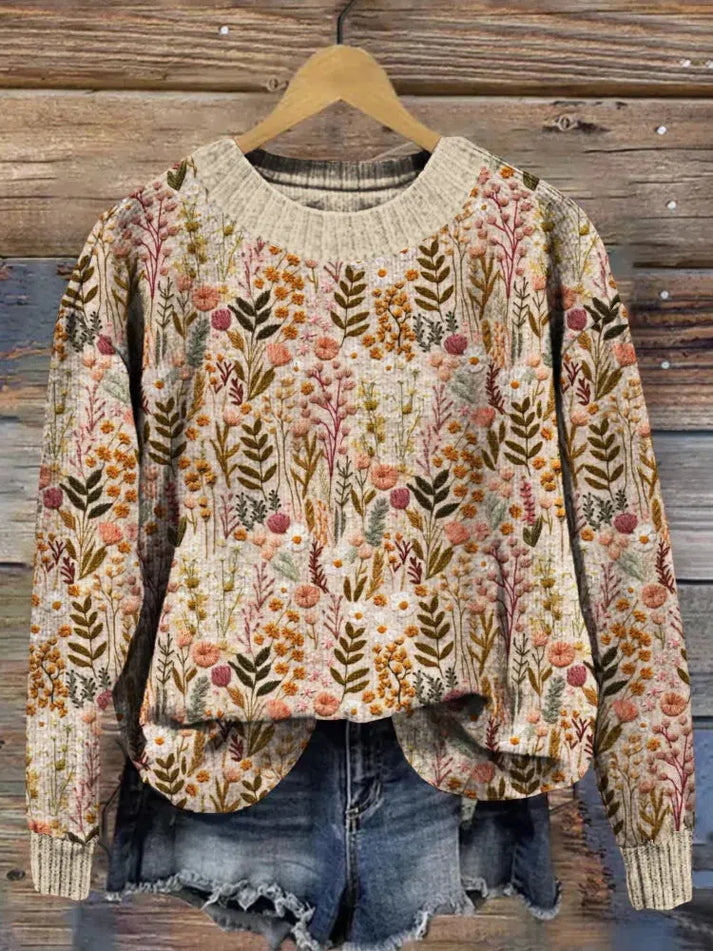 Ladies Warm Floral Knit Sweater - VogeLuxe