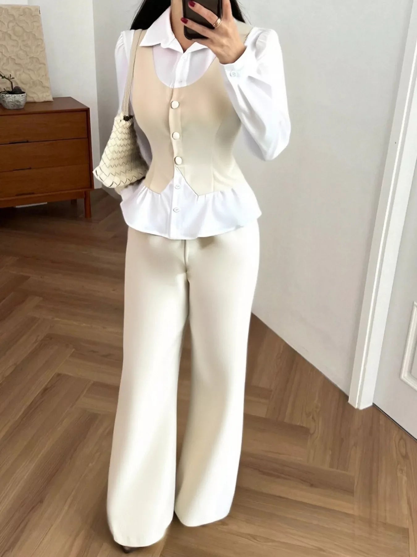 Contrasting Color Shirt and Pants Outfit Set - BritishElegance