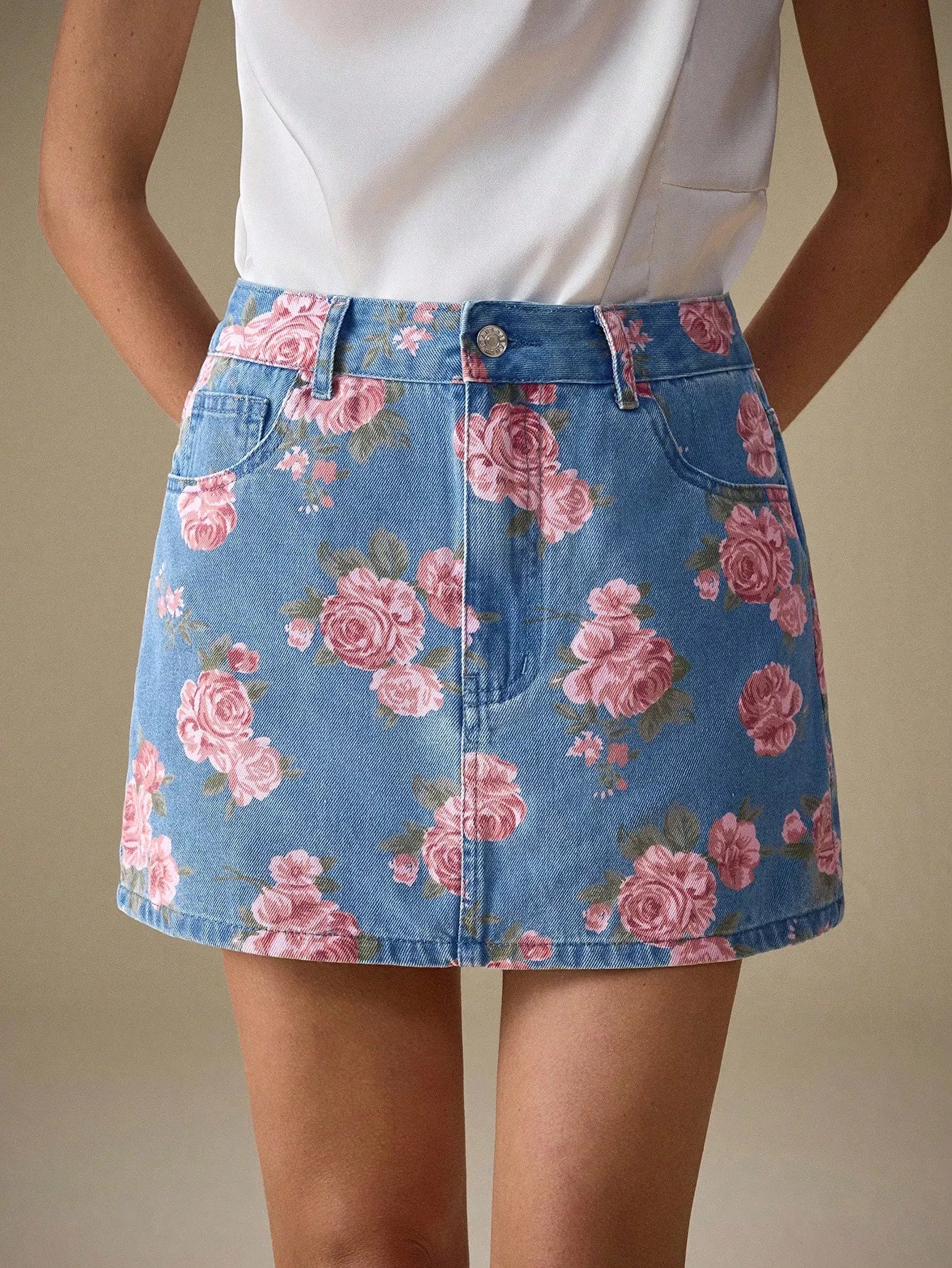 Comfortable Floral Midi Denim Skirt for Women - VogeLuxe