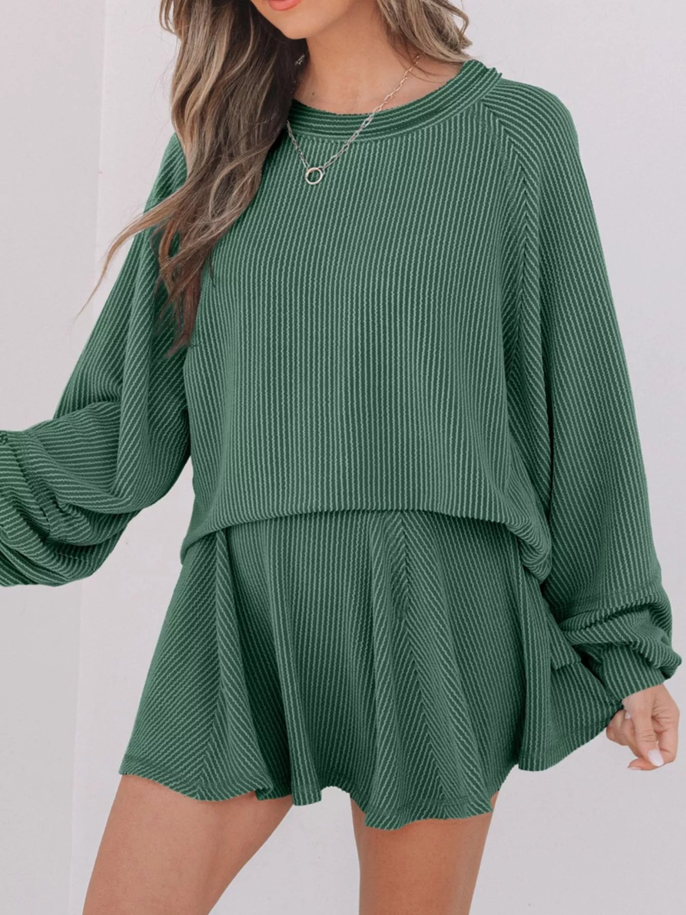 Women's Long Sleeve Blouse & Short Skirt Outfit Set - VogeLuxe