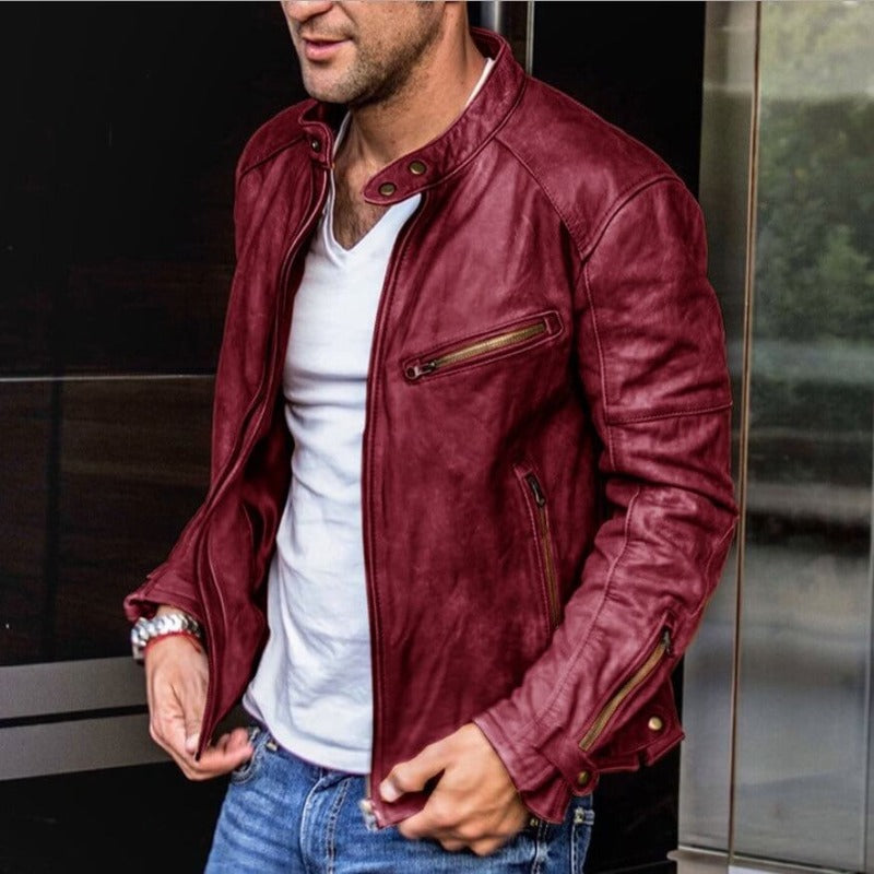Men's Fitted Synthetic Leather Coat