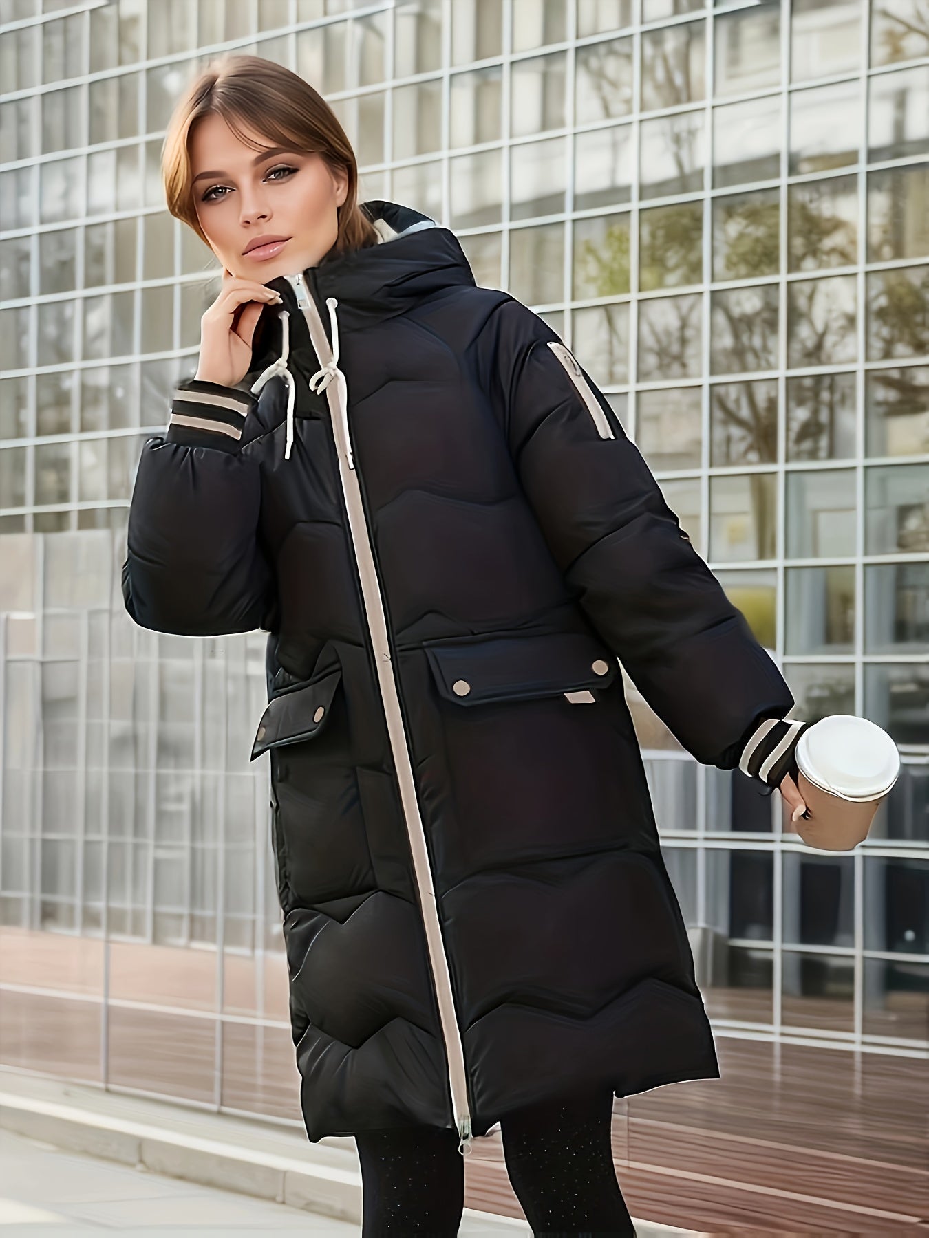 Warm Women's Parka Coat with Pockets for Daily Wear