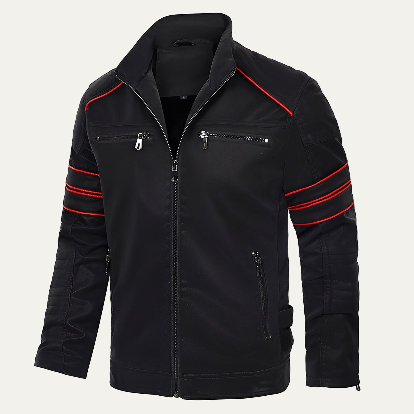 VogeLuxe | Men’s Stripe Accent Biker Zip Jacket
