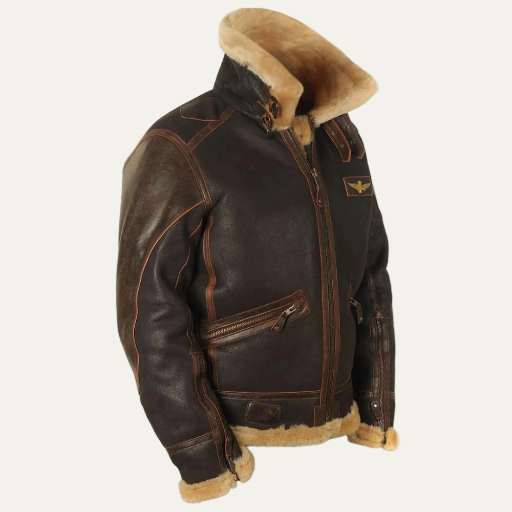 VogeLuxe | Men’s Shearling Aviator Leather Jacket
