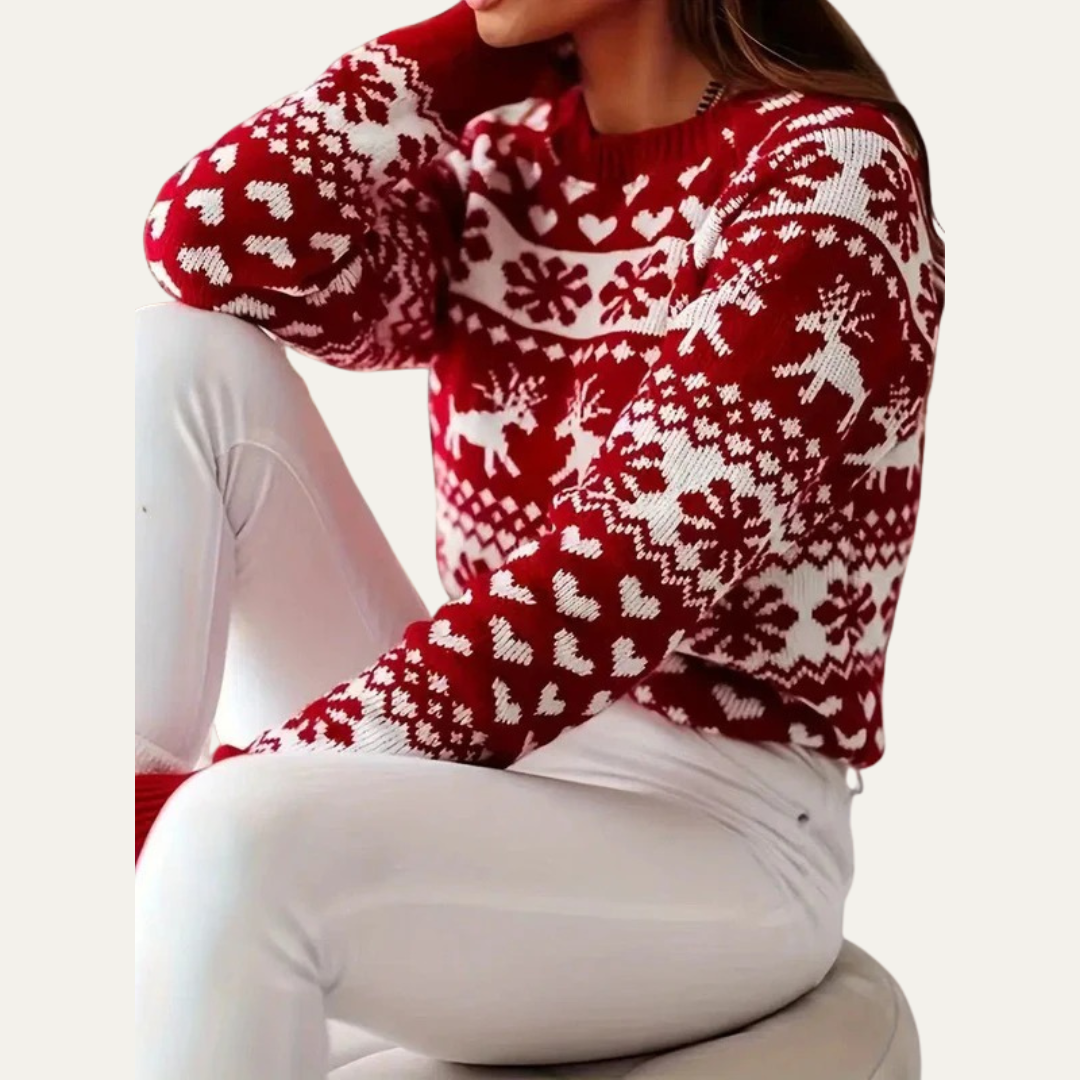 VogeLuxe | Women’s Fair Isle Knitted Crewneck Sweater