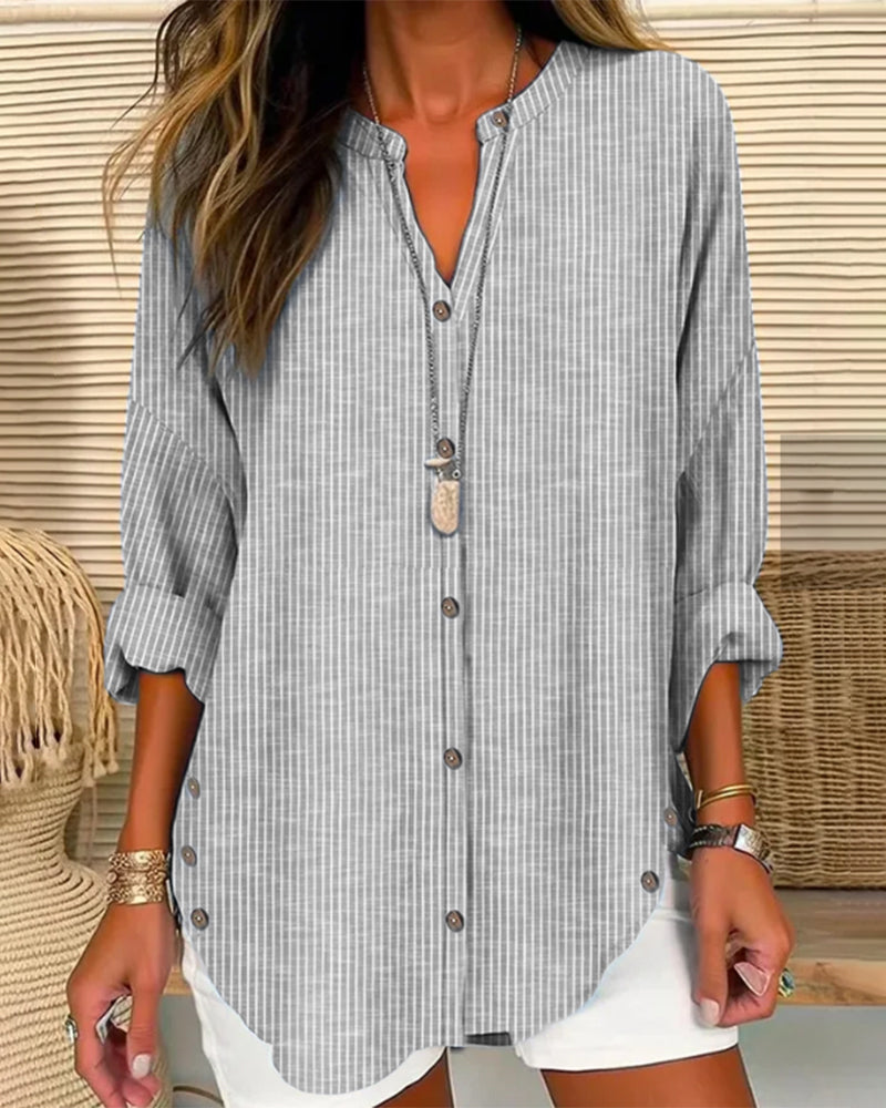 Relaxed Fit Casual Long Sleeve Women's Button Blouse