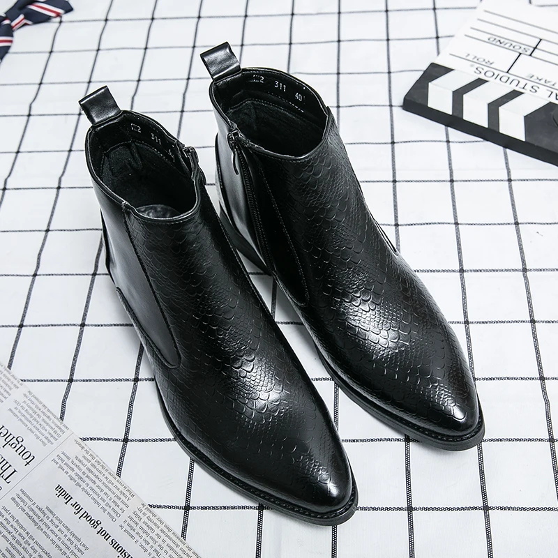 Men's Faux Leather Zip Up Boots