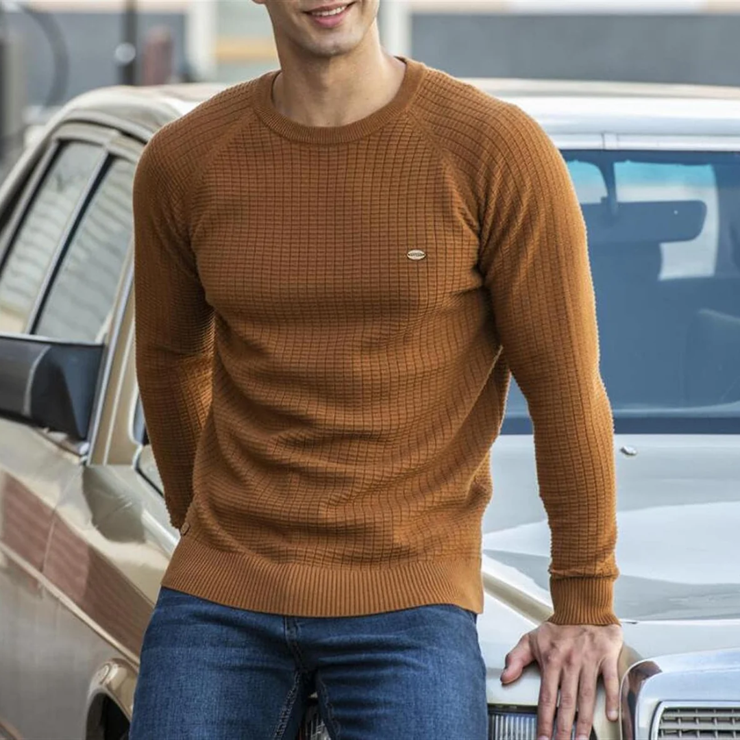 VogeLuxe | Men’s Textured Waffle Knit Crewneck Sweater