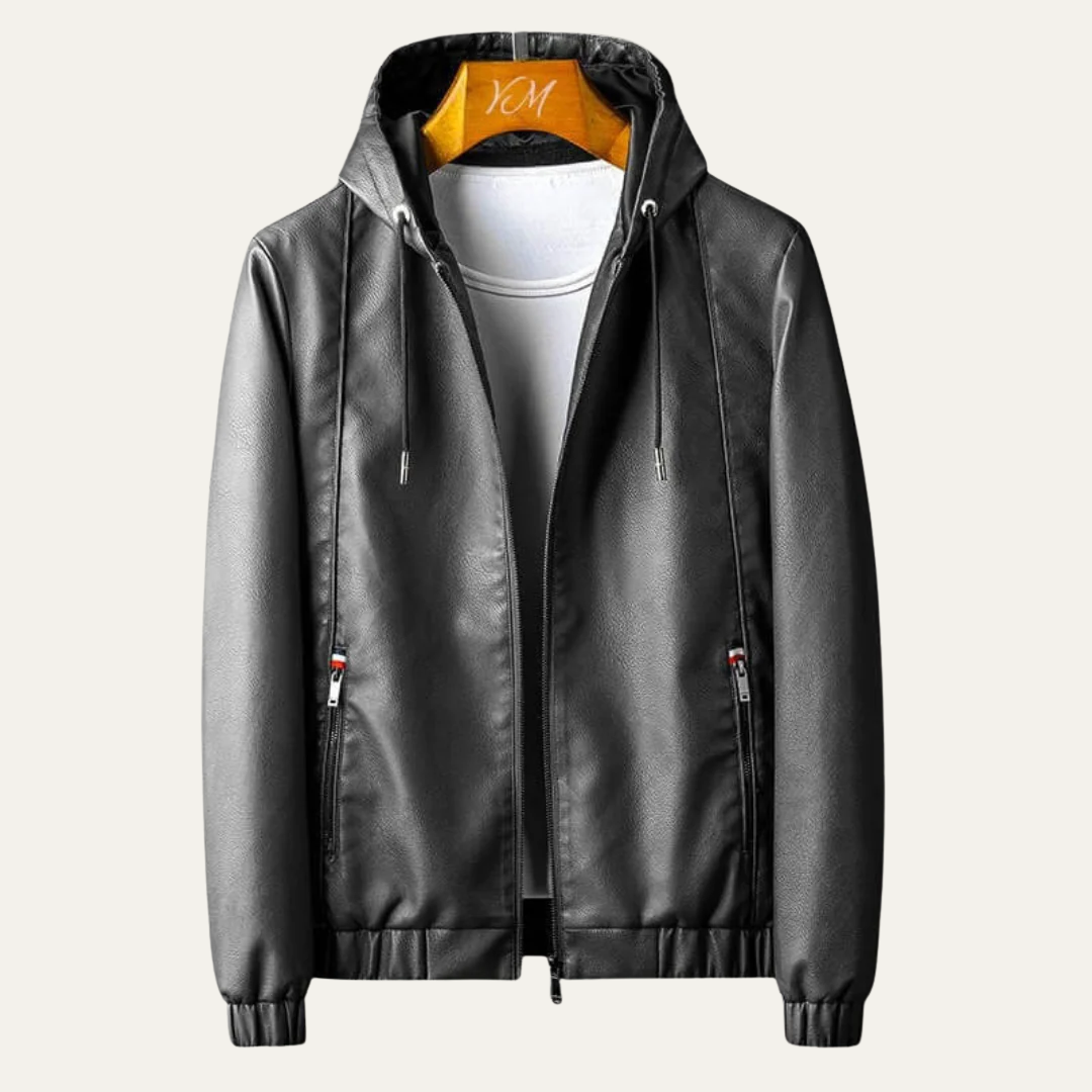 VogeLuxe | Men’s Pebbled Faux Leather Hooded Jacket