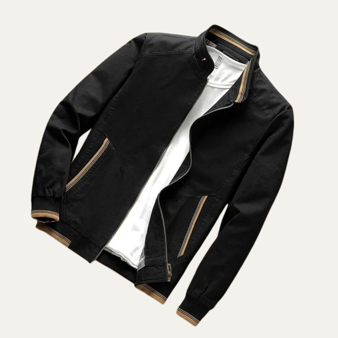 VogeLuxe | Men’s Stylish Striped Collar Bomber Jacket