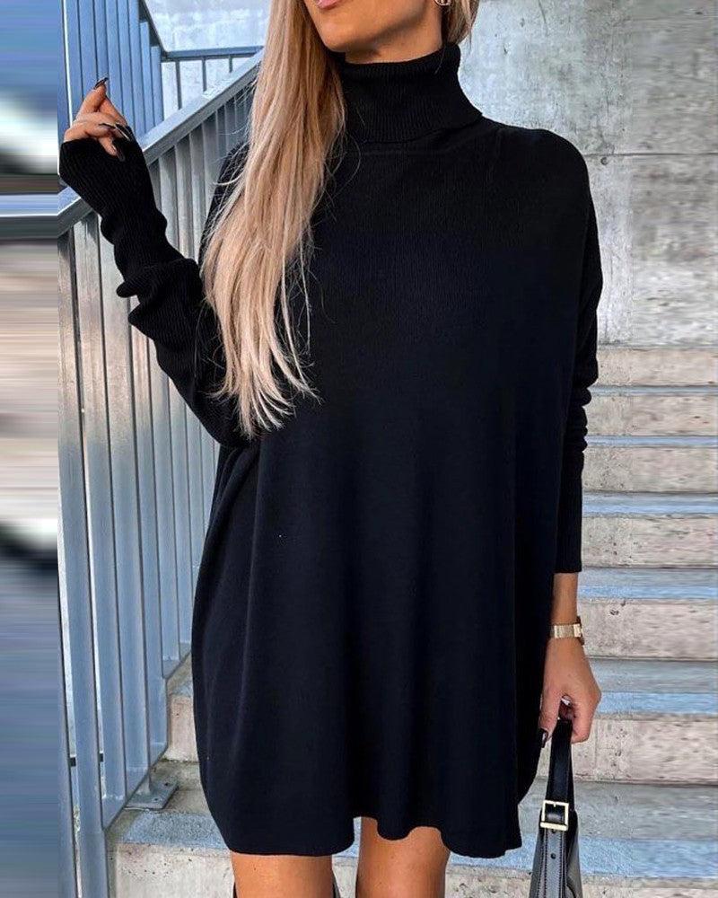 Warm Black Cashmere Women's Winter Jumper Dress - VogeLuxe