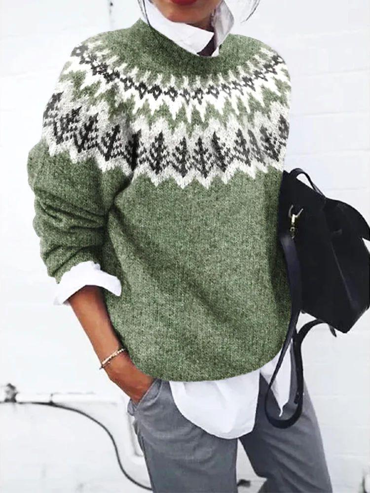 Comfy Winter Long Sleeve Green Sweater for Women - BritishElegance