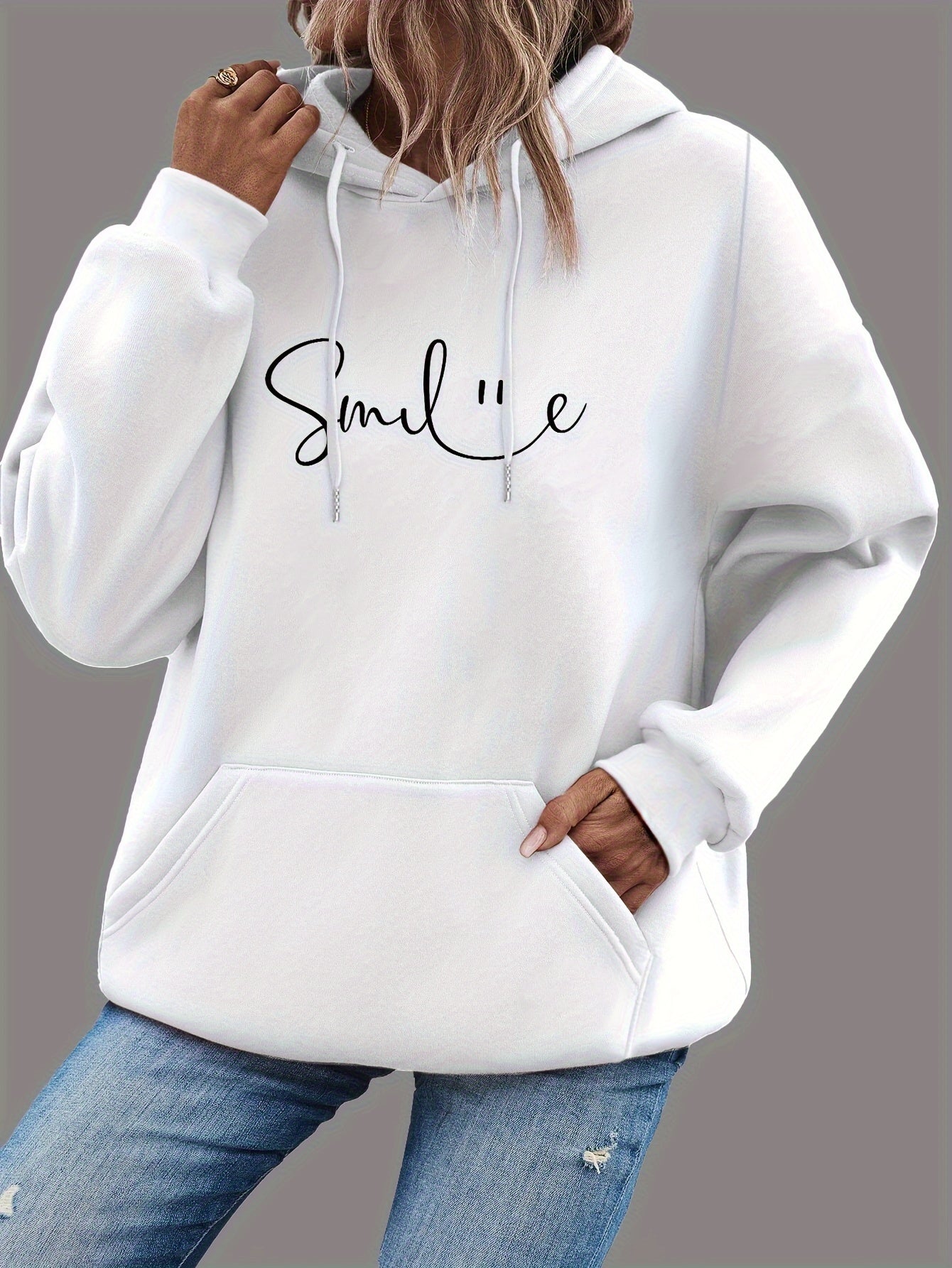 Cozy Women's Smile Hoodie with Pockets for Winter