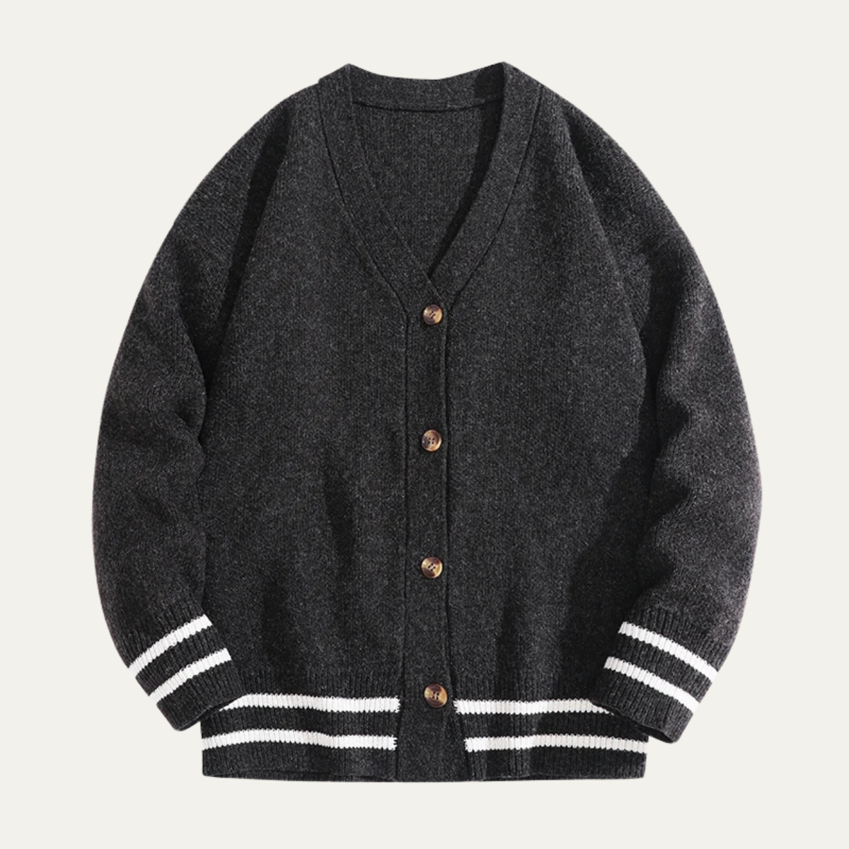 VogeLuxe | Men’s Varsity V Neck Cardigan with Striped Ribbed Trim