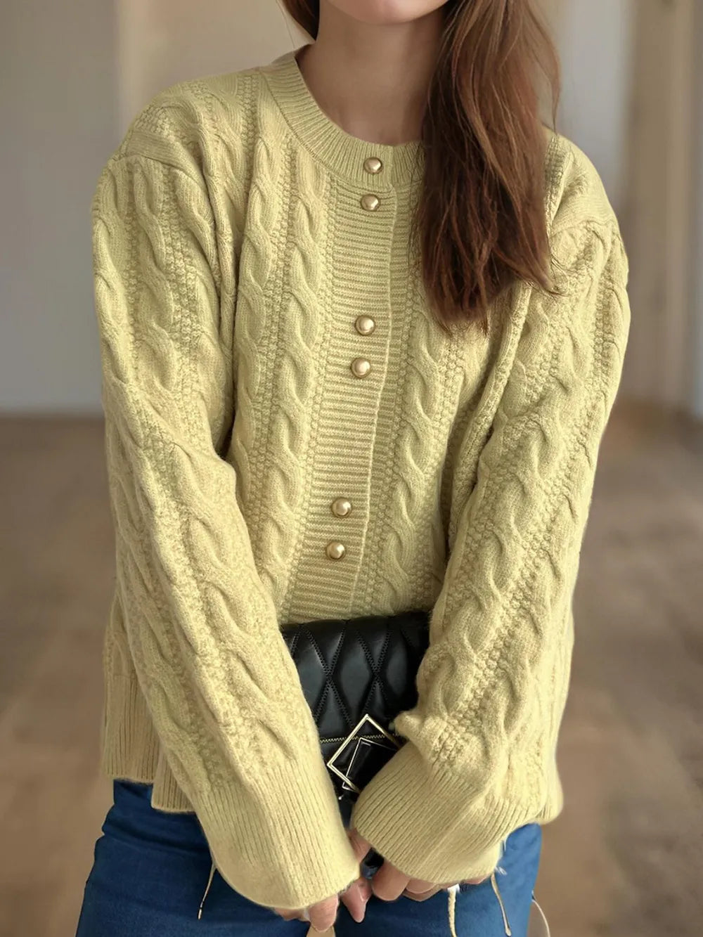 Cozy Crew Neck Button Cardigan Sweater