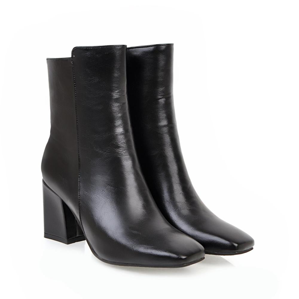 Donna Side Zip Ankle Boots | Women Square Toe Block Heel Boots