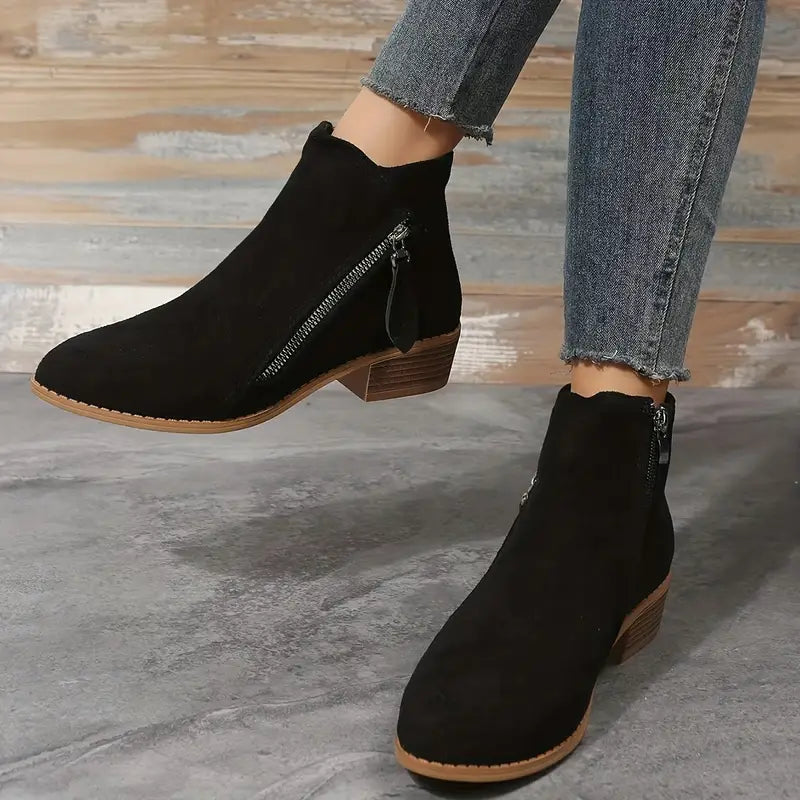 Comfortable Women's Zip Ankle Boots with Low Heel