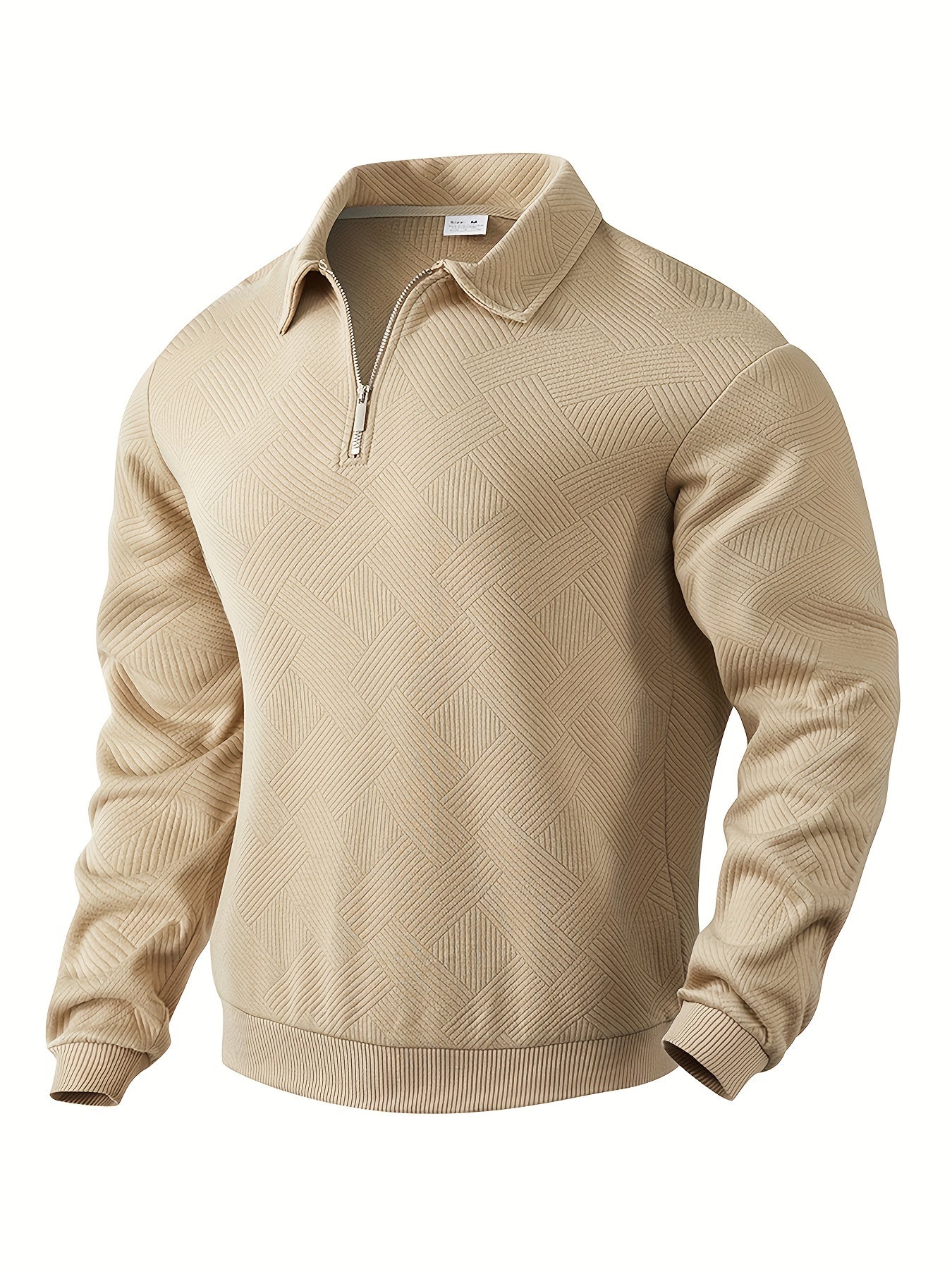 Warm Men's Quarter Zip Sweater with Geometric Design