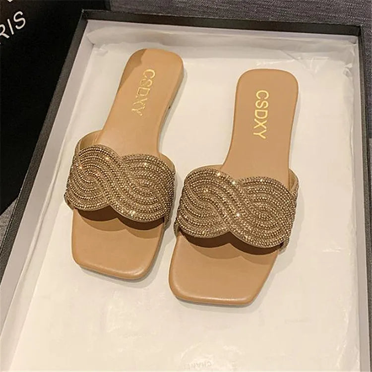 Sparkly Womens Glitter Flat Sandals Big Sizes