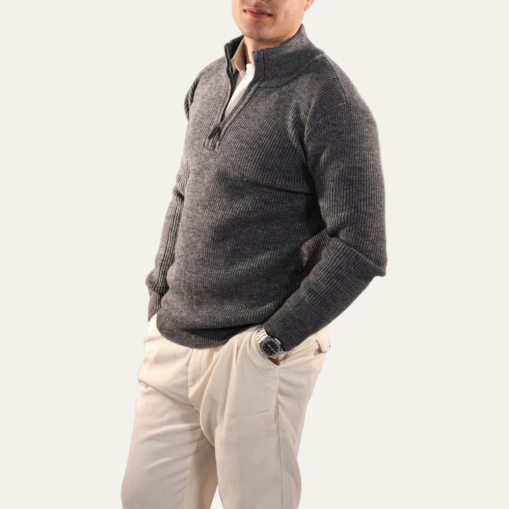VogeLuxe | Men’s Stand Collar Quarter Zip Rib Knit Sweater
