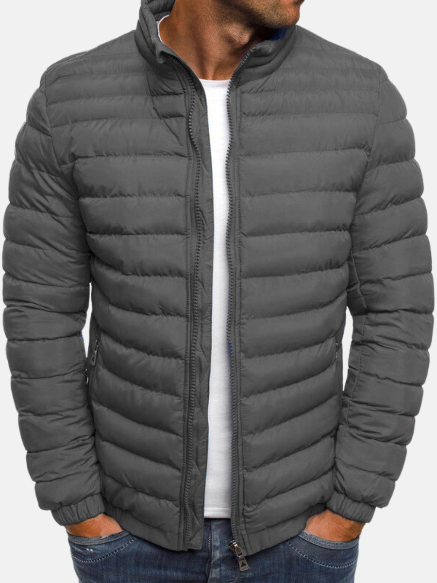 Warm Men's Padded Zip Up Jacket with Fur Collar