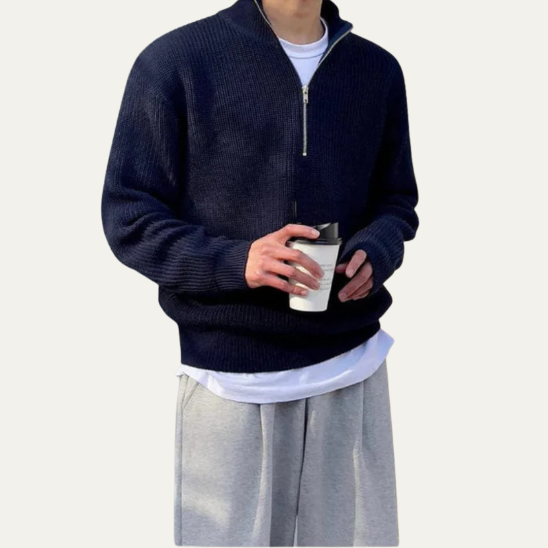 VogeLuxe | Men’s Oversized Quarter Zip Rib Knit Sweater